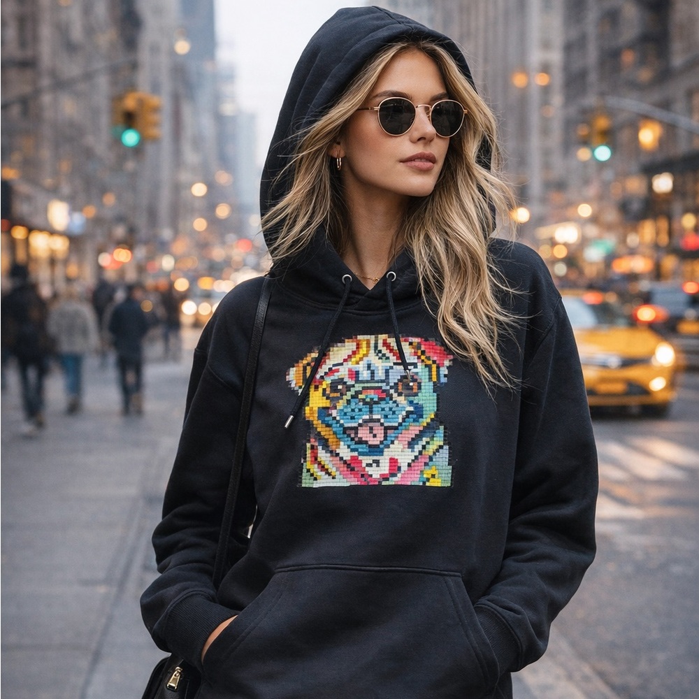 MHRS 8-Bit Pixel Dog Hoodie – Black – Large – New)